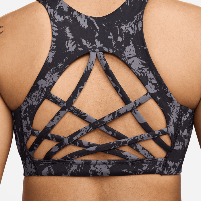 Women's One Strappy Back Medium-Support Lightly Lined Printed Sports Bra (Black/Black/JCG)