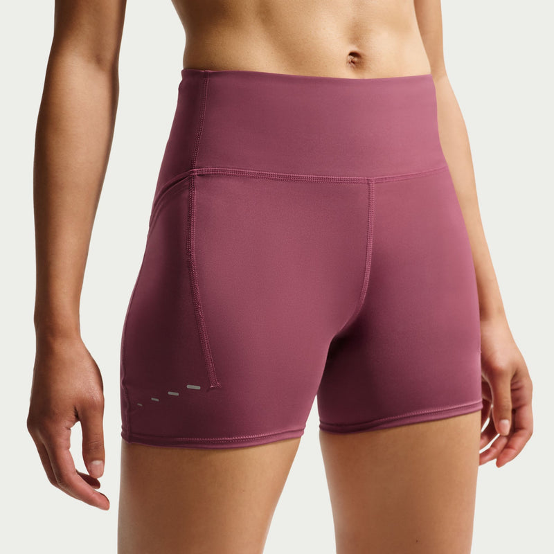 Women's Swift Women's High-Waisted 4" Tight Running Shorts with Pockets (654 - Pink Smoke/Reflective Silver)