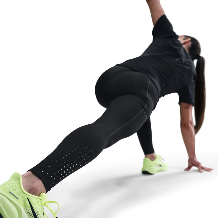 Women's Swift High-Waisted 7/8 Running Leggings w/ Reflective Accents (010 - Black/Dark Smoke Grey)