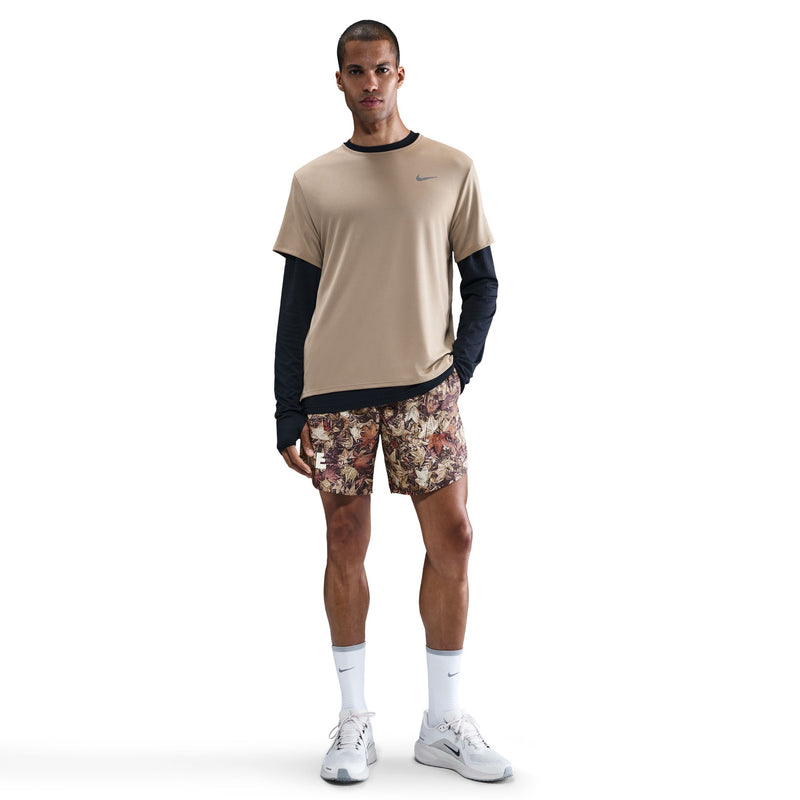 Men's Dri-FIT 7" Brief-Lined Printed Running Shorts (011 - Black/White/Hemp/Reflective Silver)