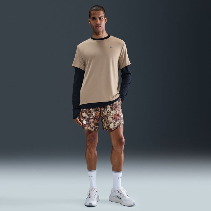 Men's Dri-FIT 7" Brief-Lined Printed Running Shorts (011 - Black/White/Hemp/Reflective Silver)