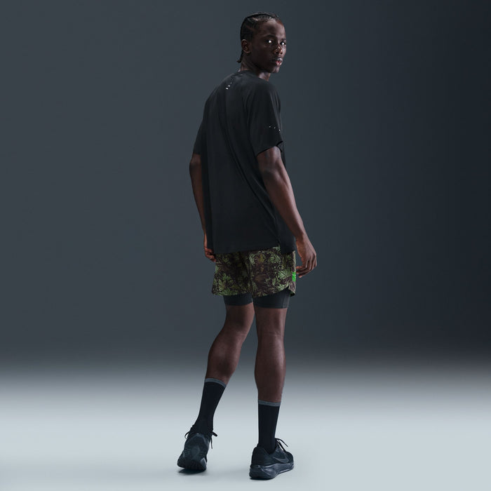 Men's Dri-FIT 7" Brief-Lined Printed Running Shorts (012 - Black/White/Forest Green/Reflective Silver)