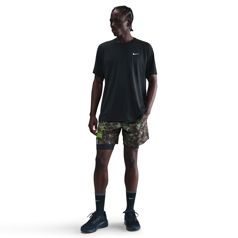 Men's Dri-FIT 7" Brief-Lined Printed Running Shorts (012 - Black/White/Forest Green/Reflective Silver)