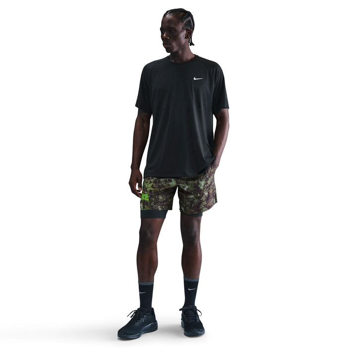 Men's Dri-FIT 7" Brief-Lined Printed Running Shorts (012 - Black/White/Forest Green/Reflective Silver)