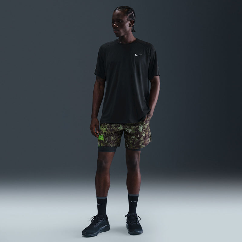 Men's Dri-FIT 7" Brief-Lined Printed Running Shorts (012 - Black/White/Forest Green/Reflective Silver)