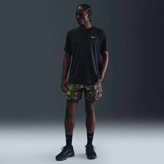 Men's Dri-FIT 7" Brief-Lined Printed Running Shorts (012 - Black/White/Forest Green/Reflective Silver)