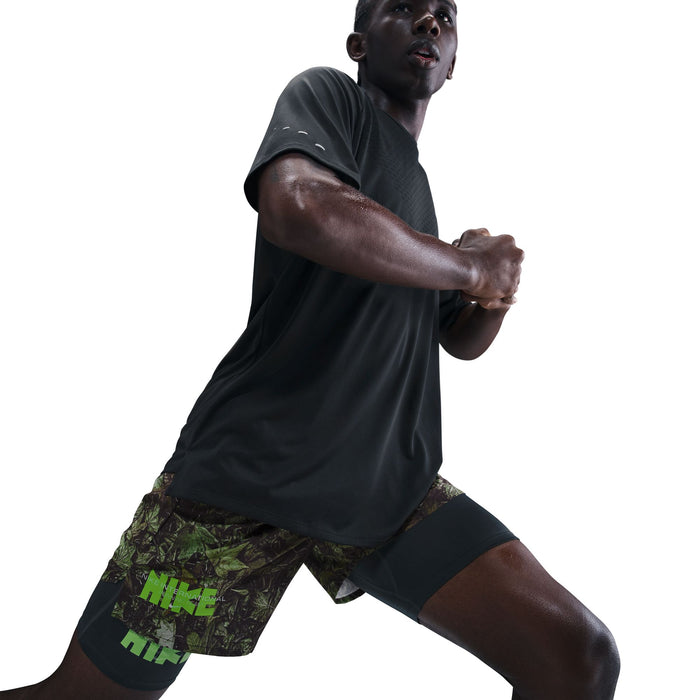 Men's Dri-FIT 7" Brief-Lined Printed Running Shorts (012 - Black/White/Forest Green/Reflective Silver)