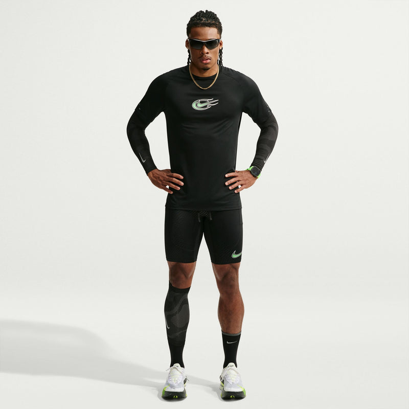 Men's Stride Dri-FIT 1/2-Length Running Tights (010 - Black/Illusion Green/Reflective Silver)
