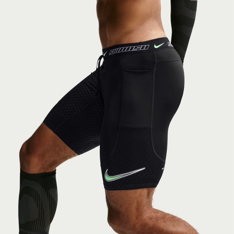 Men's Stride Dri-FIT 1/2-Length Running Tights (010 - Black/Illusion Green/Reflective Silver)