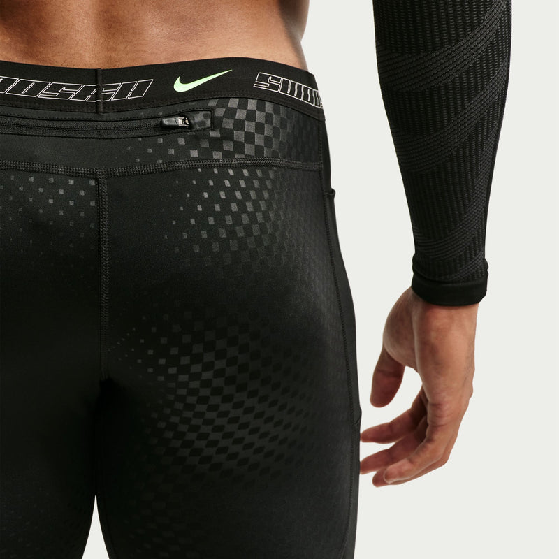 Men's Stride Dri-FIT 1/2-Length Running Tights (010 - Black/Illusion Green/Reflective Silver)
