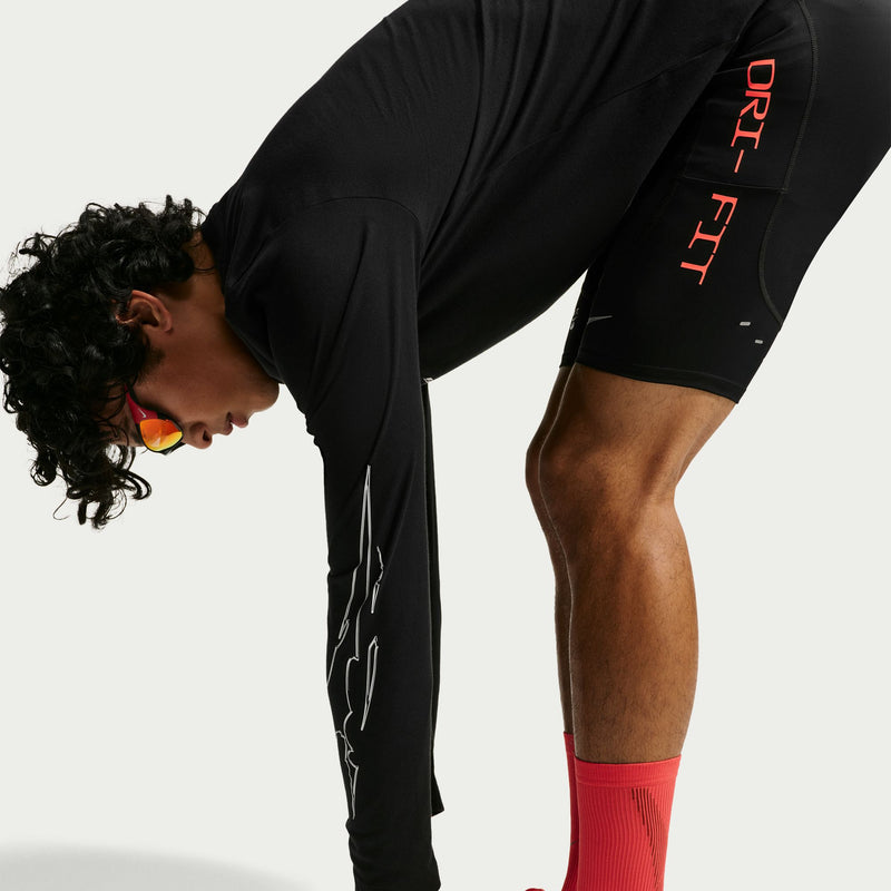 Men's Stride Dri-FIT 1/2-Length Running Tights (Black/Smoke Grey/Reflective Silver)