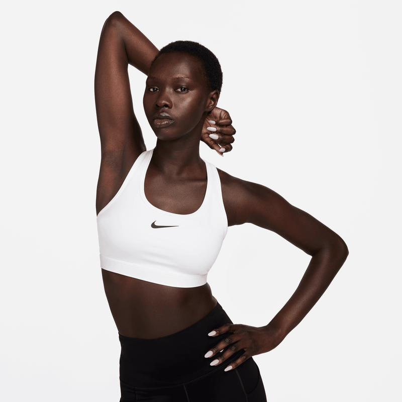 Women’s Swoosh Medium Support Sports Bra (100 - White/StoneMauve/Black)