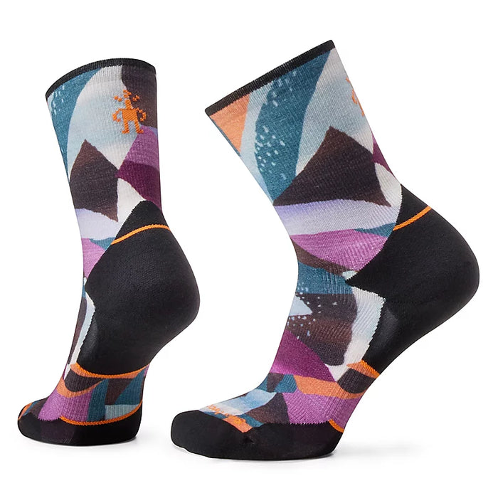 Women's Trail Run Targeted Cushion Mosaic Pieces Print Crew Socks (Black)