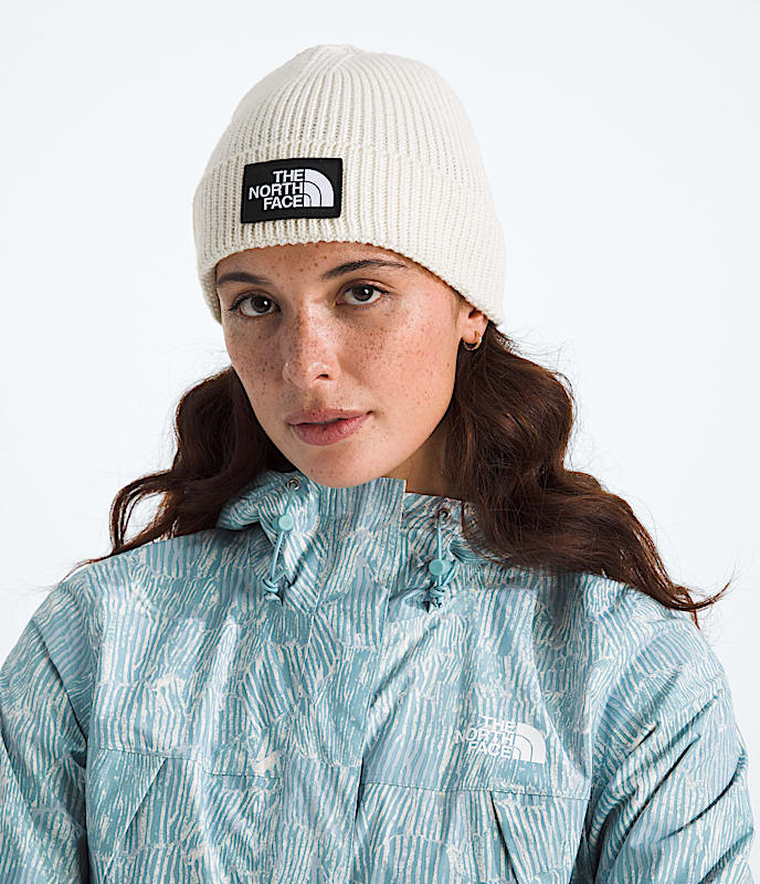 TNF Logo Box Cuffed Beanie (QLI - White Dune) — TC Running Co