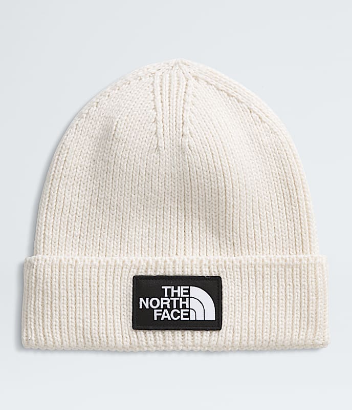 TNF Logo Box Cuffed Beanie (QLI - White Dune) — TC Running Co
