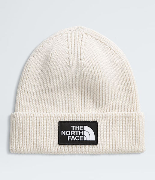 TNF Logo Box Cuffed Beanie (QLI - White Dune) — TC Running Co