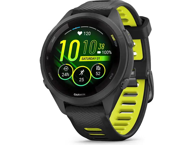 Forerunner® 265S (Black Bezel and Case with Black/Amp Yellow Silicone Band)