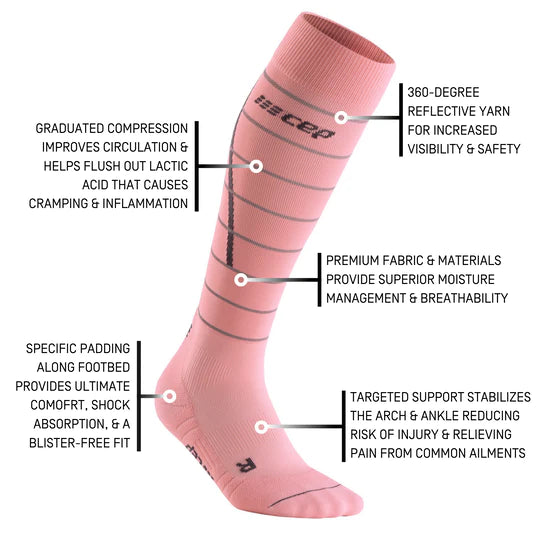 Women's Reflective Compression Tall Socks (Light Rose) — TC Running Co