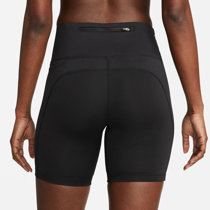 Women's Mid-Rise Ribbed-Panel Shorts (010 - Black/Reflective Silver)