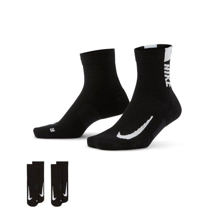 Unisex Multiplier Running Ankle Socks (2 Pair) (010 - Black/White)