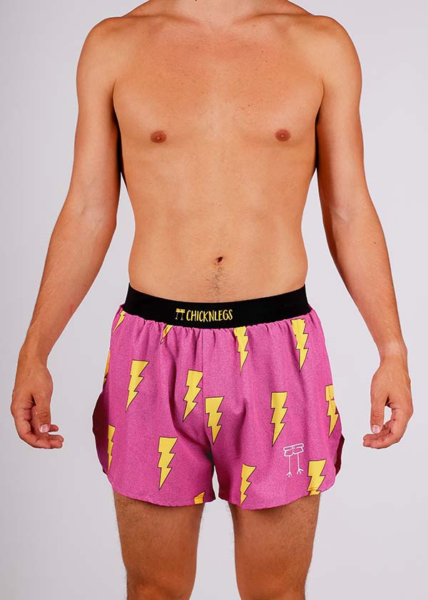 Men's Hot Pink Bolts 4” Split Shorts — TC Running Co