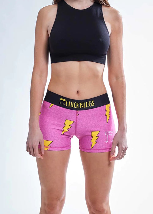 Women's Hot Pink Bolts 3" Compression Shorts